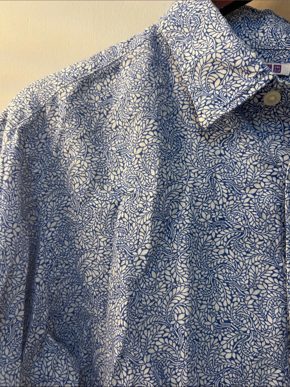 Uniqlo x Liberty for London Mens Blue Paisley Button-Down Shirt Sz L Long Sleeve - Picture 2 of 7